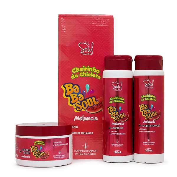 Kit Capilar Shampoo, Condicionador e Máscara Cheirinho de Chiclete Babasoul Melancia