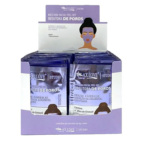 Máscara Facial Peel Off Redutora de Poros 8g Max Love Atacado Box 60 Unidades