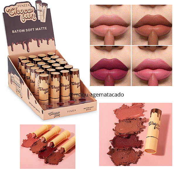 Batom Soft Matte Choco Fun Fenzza FZ20086 Atacado Box 24 Unidades