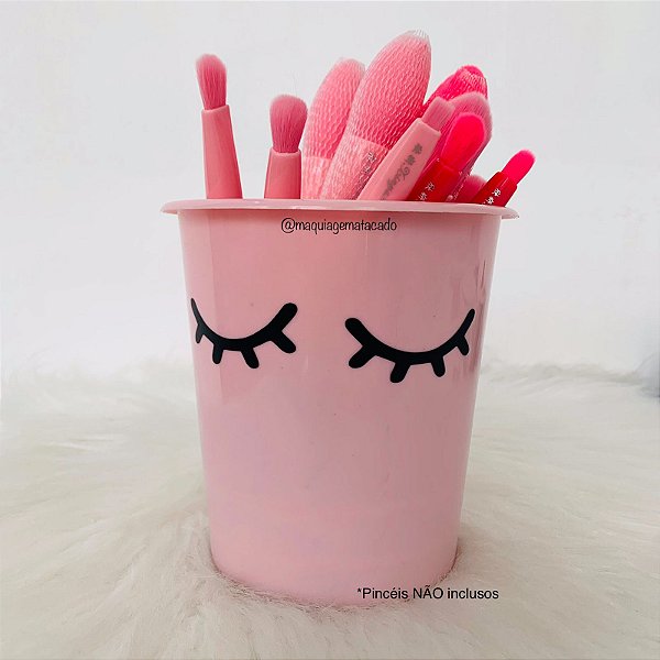 Porta Pincéis, Escovas e Objetos Rosa com Cílios (NÃO incluso os Pincéis)