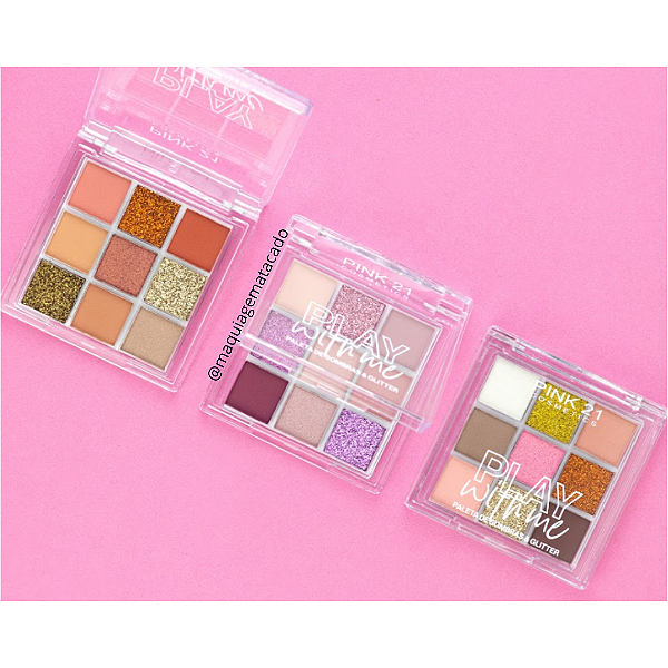 Kit 03 Unidades Paleta de Sombras e Glitter Play Whith Me Pink 21 CS4251