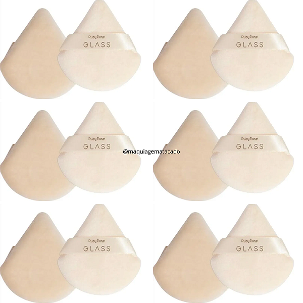 06 Unidades Esponja de Pó Glass Powder Puff Ruby Rose HBS04 Atacado Box Fechado