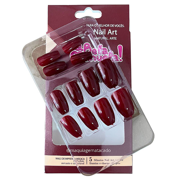 Unhas Postiças Autocolante Q Bela Manuela Vinho QBM751