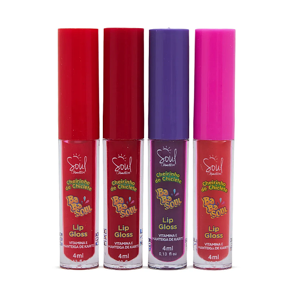 Kit 04 Unidades Lip Gloss Cheirinho de Chiclete Babasoul Soul Cosméticos