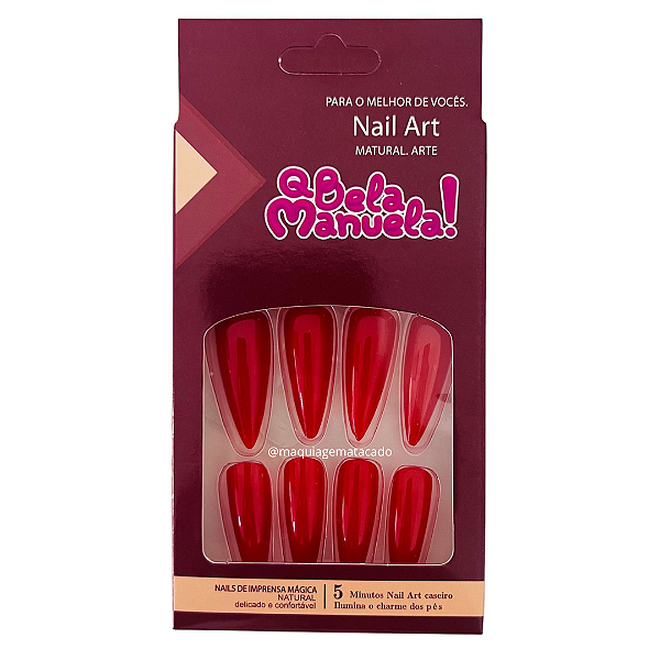 Unhas Postiças Stiletto Autocolante QBM755 Vermelha