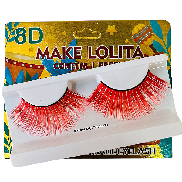 Cílios Postiços 8D Coloridos Carnaval ML1293 Laranja