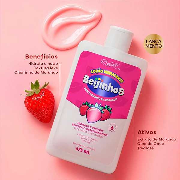 Loção Hidratante Beijinhos Belkit com Cheirinho de Morango 475ml