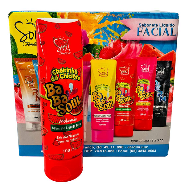 Sabonete Líquido Facial Cheirinho de Chiclete Babasoul Soul Cosméticos Melancia Atacado Box 12 Unidades