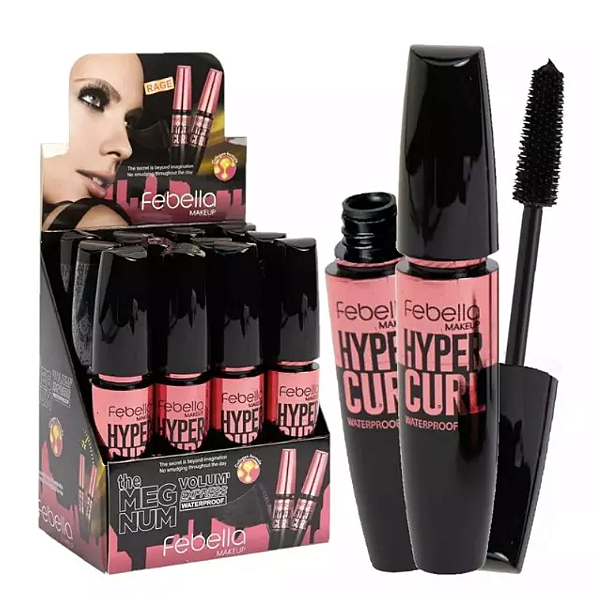 Máscara Para Cílios Á Prova D'Água Hyper Curl Volum Express Febella MA30414 Atacado Box 12 Unidades Rímel