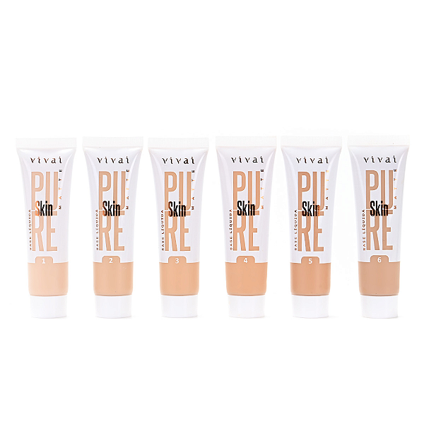 Kit 06 Unidades Base Líquida Matte Pure Skin Vivai 1108 Cores Claras Médias