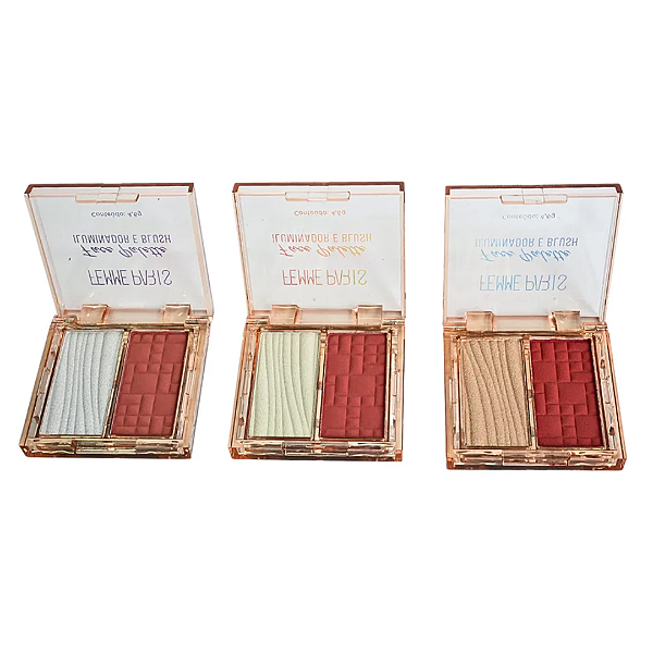 Kit 03 Unidades Duo Iluminador e Blush Face Pallete Femme Paris FR044
