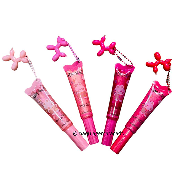 Kit 04 Unidades Lip Gloss com Chaveiro Brilho Labial Femme Paris FR118