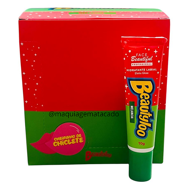 Hidratante Labial Efeito Gloss Cheirinho de Chiclete Beautyloo Sabor Melancia FB541 Atacado Box 12 Unidades