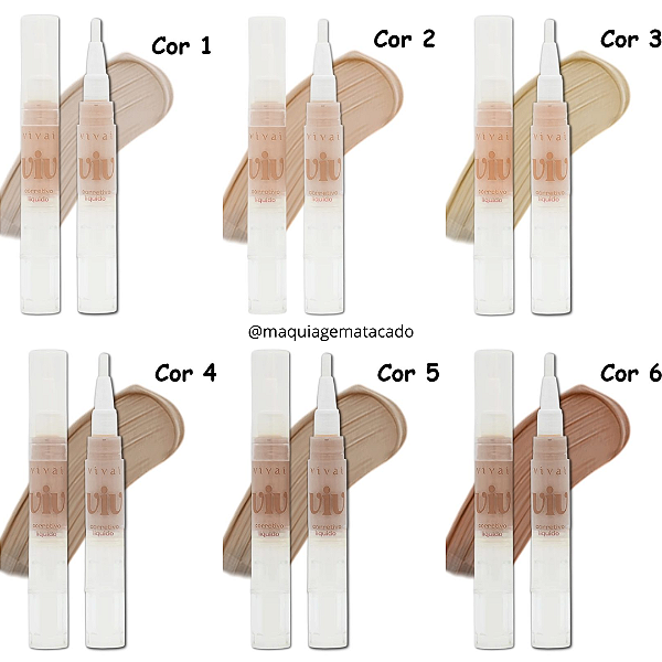 Kit 06 Unidades Corretivo Líquido Caneta Viv Vivai 1120 Cores 01 ao 06