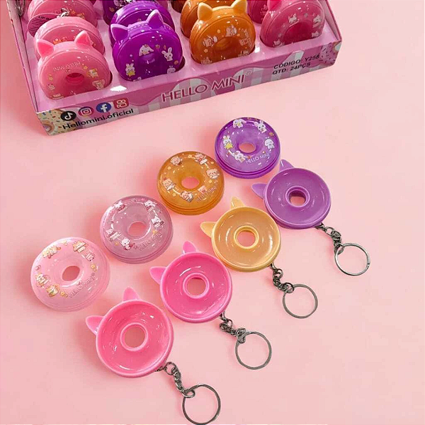 Kit 04 Unidades Lip Balm Cute Donut com Chaveiro Hello Mini Y258