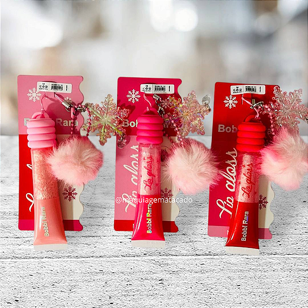 Kit 03 Unidades Lip Gloss com Pompom e Chaveiro Floco de Neve Bobbi Rara BRB102134