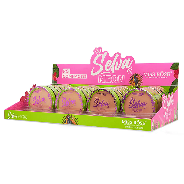 Pó Compacto Selva Neon Miss Rôse Cores 01 ao 04 MR092A Atacado Box 24 Unidades