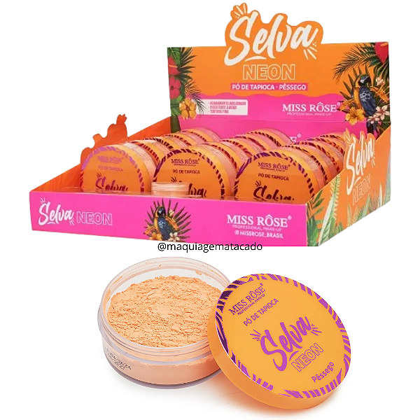 Pó Solto de Tapioca Pêssego Selva Neon Miss Rôse MR093A Atacado Box 15 Unidades