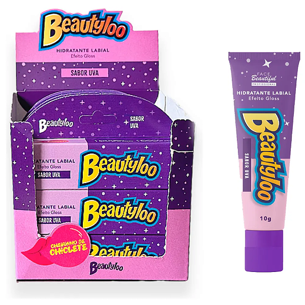 Hidratante Labial Efeito Gloss Cheirinho de Chiclete Beautyloo Sabor Uva FB467 Atacado Box 12 Unidades