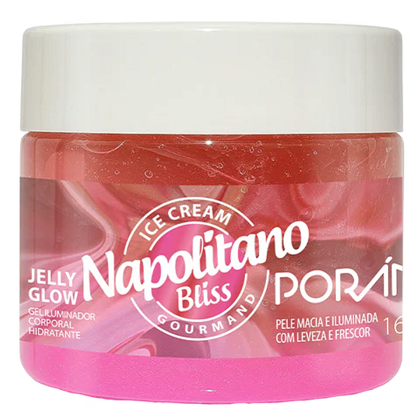 Jelly Glow Gel Iluminador Corporal Hidratante Ice Cream Gourmand Porán 160g Napolitano Bliss PR462