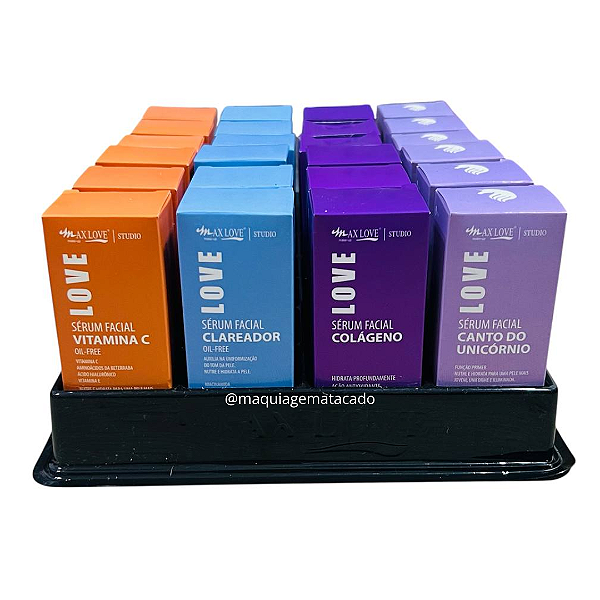 Box Misto Séruns Facial Max Love: Vitamina C, Clareador, Colágeno e Canto do Unicórnio Atacado Box 24 Unidades