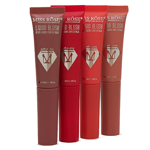 Kit 04 Unidades Blush Líquido com Esponja Aplicadora Miss Rôse 7004-088M