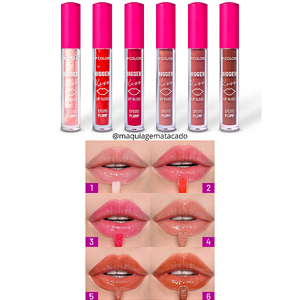 Kit 06 Unidades Lip Gloss Bigger Kiss Efeito Plump SP Colors SP377