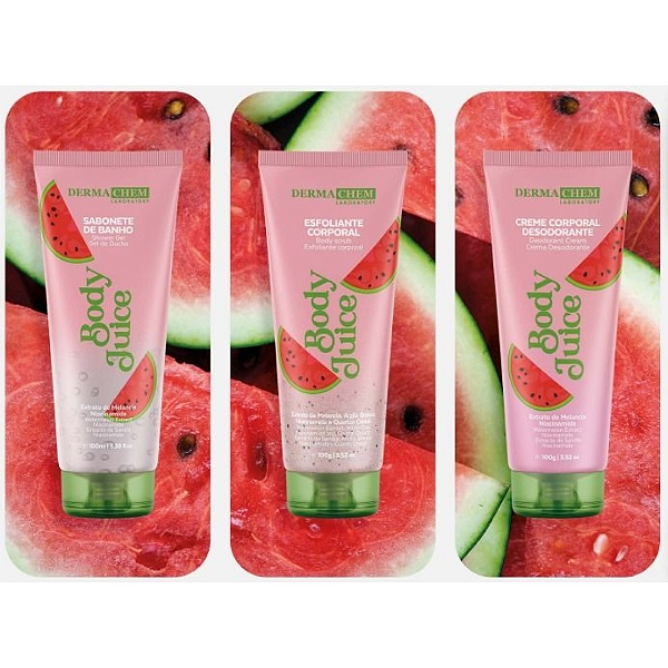 Kit 03 Unidades Corporal Body Juice Melancia Dermachem Sabonete, Esfoliante e Creme