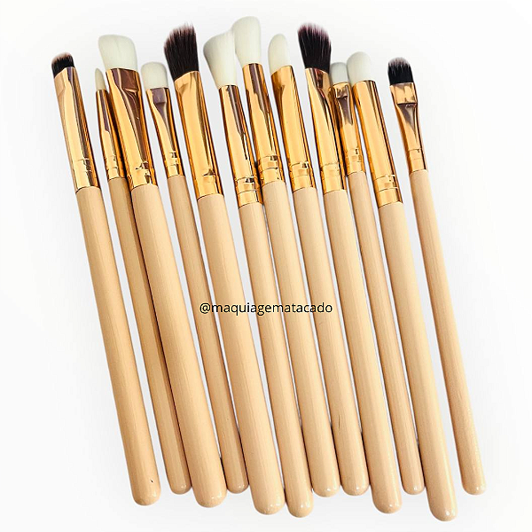 Kit 12 Pincéis para Maquiagem com Necessaire Plástica com Glitter K12PNec