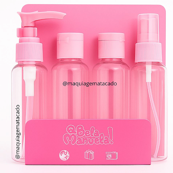 Kit 04 Frascos Para Viagem com Necessaire Plástica Q Bela Manuela QBM989
