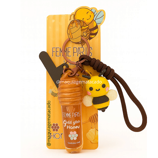 Gloss Gold My Honey com Chaveiro Para Celular e Abelhinha Femme Paris FR114