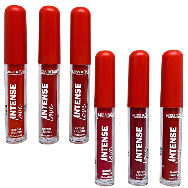 Kit 06 Unidades Batom Líquido Matte Intense Love Miss Rôse MR048