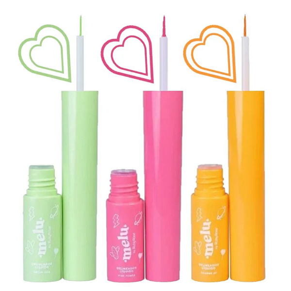 Kit 03 Unidades Delineador Líquido Colorido Melu by Ruby Rose HB515