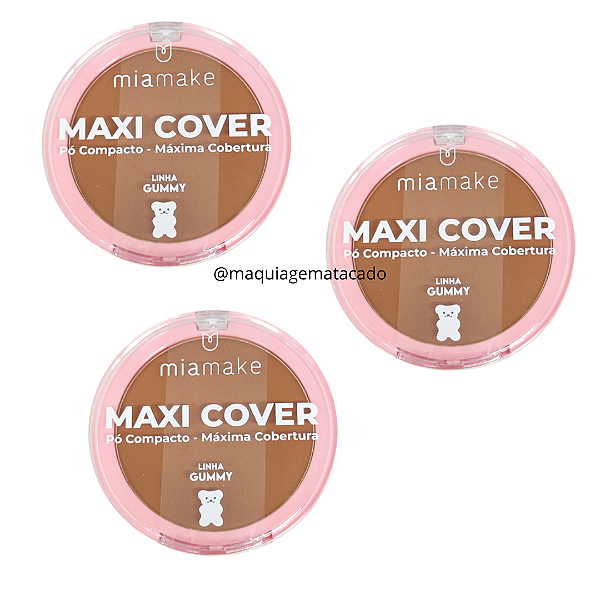 Kit 03 Unidades Pó Compacto Maxi Cover Mia Make 442 Cor 08