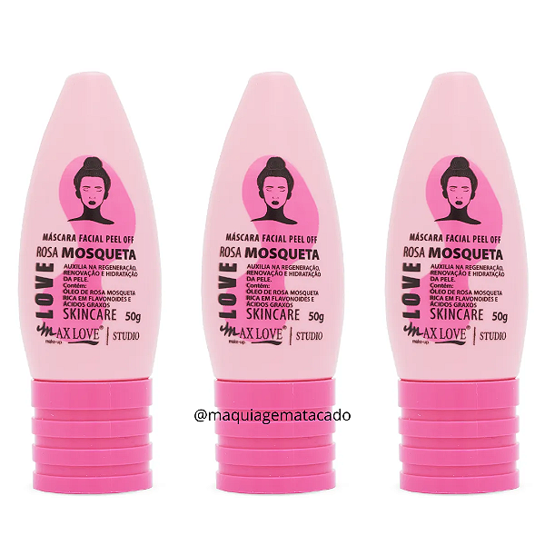 Kit 03 Unidades Máscara Facial Peel Off Rosa Mosqueta Max Love ML541