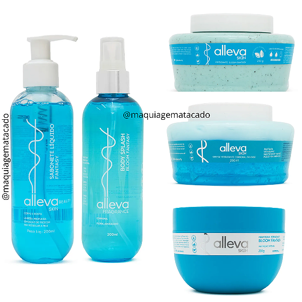 Kit 05 Itens Alleva Bloom Fantasy Sabonete, Esfoliante, Geleia, Manteiga e Body Splash