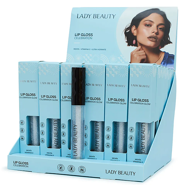 Lip Gloss Celebration Glow Menta Lady Beauty LB45 Atacado Box 36 Unidades