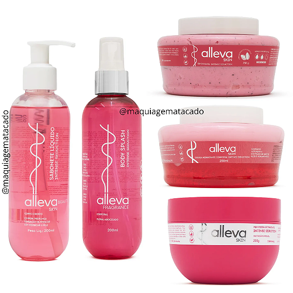Kit 05 Itens Alleva Intense Seduction Sabonete, Esfoliante, Geleia, Manteiga e Body Splash