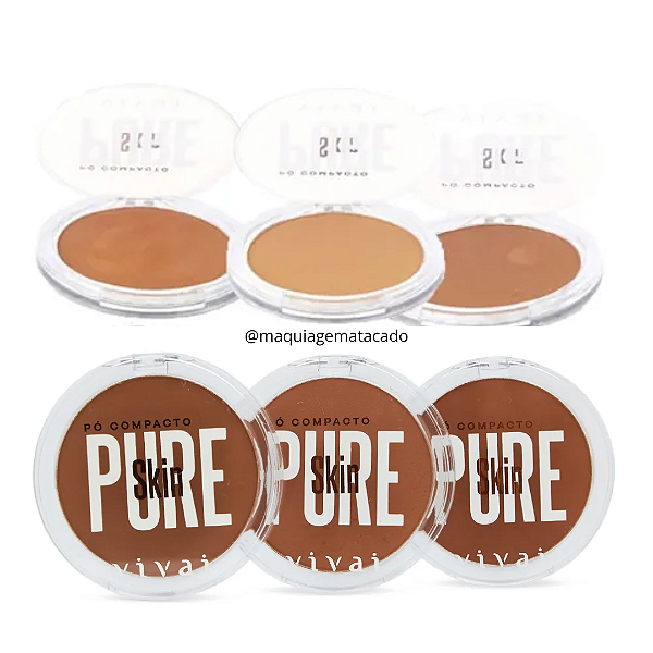 Kit 03 Unidades Pó Compacto Pure Skin Vivai 1211 Cores 04, 05 e 06 Médias Escuras