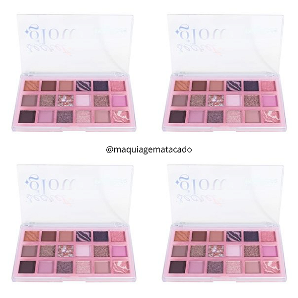 Kit 04 Unidades Paleta de Sombras 18 Cores Secret Glow Ruby Rose HB1084