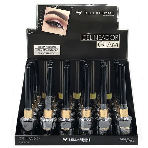 Delineador Líquido Glam Black Bella Femme BF10041 Atacado Box 24 Unidades