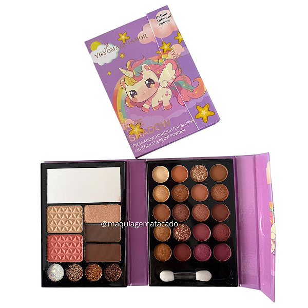 Paleta Estojo Kit de Maquiagem Yoyo Maquiamor Unicórnio Lilás YYC0013