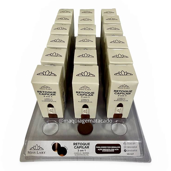 Retoque Capilar 3 em 1 Cabelo, Barba e Sobrancelha Miss Lary VB127 Castanho Escuro Atacado Box 18 Unidades