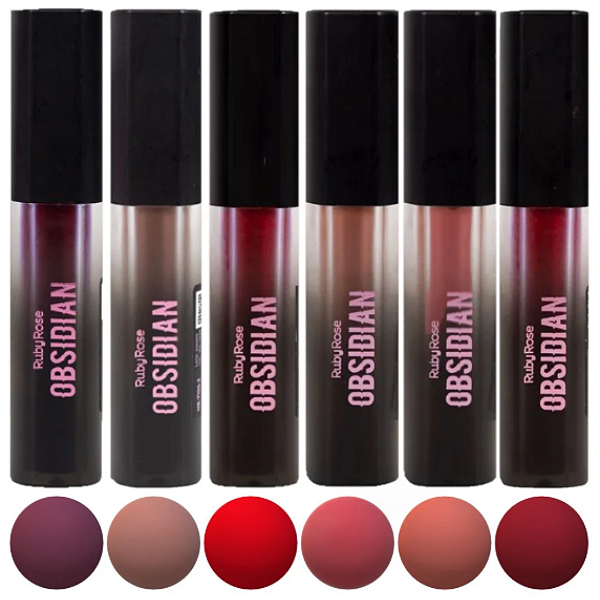 Kit 06 Unidades Batom Líquido Crème Lip Obsidian Ruby Rose HB7100