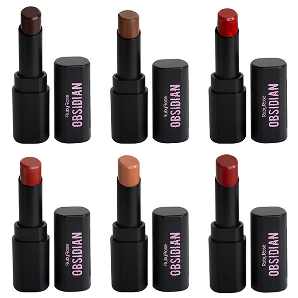 Kit 06 Unidades Batom Cream Satin Obsidian Ruby Rose HB7000