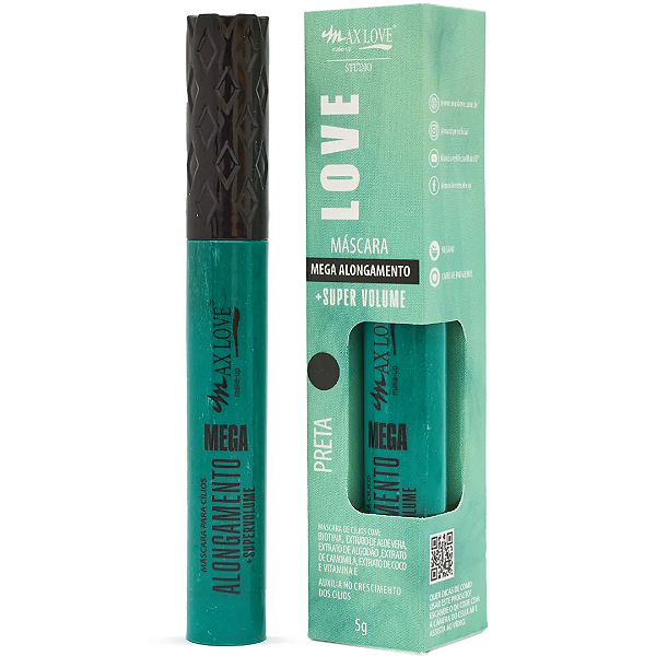 Máscara Para Cílios Mega Alongamento + Super Volume Preta Nº 63 Max Love ML551 Rímel
