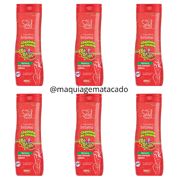 Kit 06 Unidades Sabonete Íntimo Cheirinho de Chiclete Babasoul Soul Cosméticos Melancia SL357