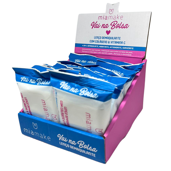 Lenço Demaquilante com Colágeno e Vitamina C Vai na Bolsa Mia Make 464 Atacado Box 12 Unidades