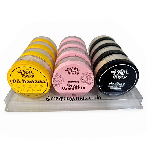 Box Misto Pós Facial Bem Me Quero Banana, Rosa Mosqueta e Translúcido Atacado Box 12 Unidades