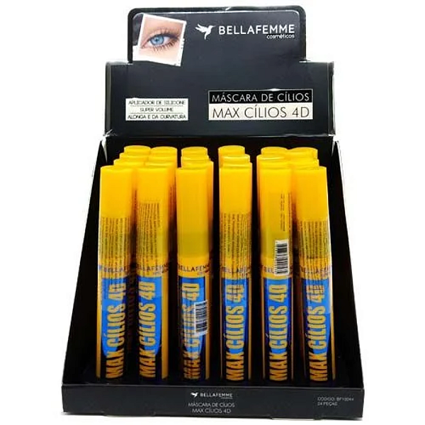 Máscara Para Cílios Max Cílios 4D Bella Femme BF10044 Rímel Atacado Box 24 Unidades